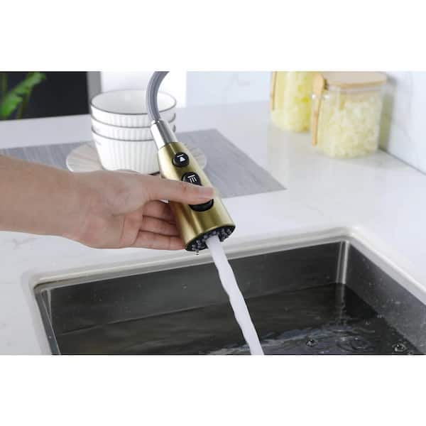 Single Handle Pull Down Sprayer Kitchen Faucet with Deck Plate, Commercial Modern Stainless Steel Kitchen Faucets Gold