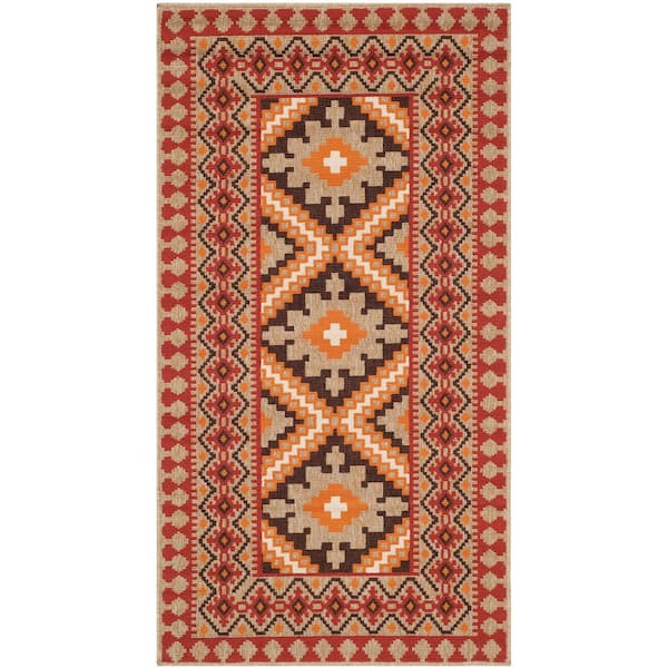 SAFAVIEH Veranda Red/Natural Doormat 2 ft. x 4 ft. Border Indoor/Outdoor Patio Area Rug