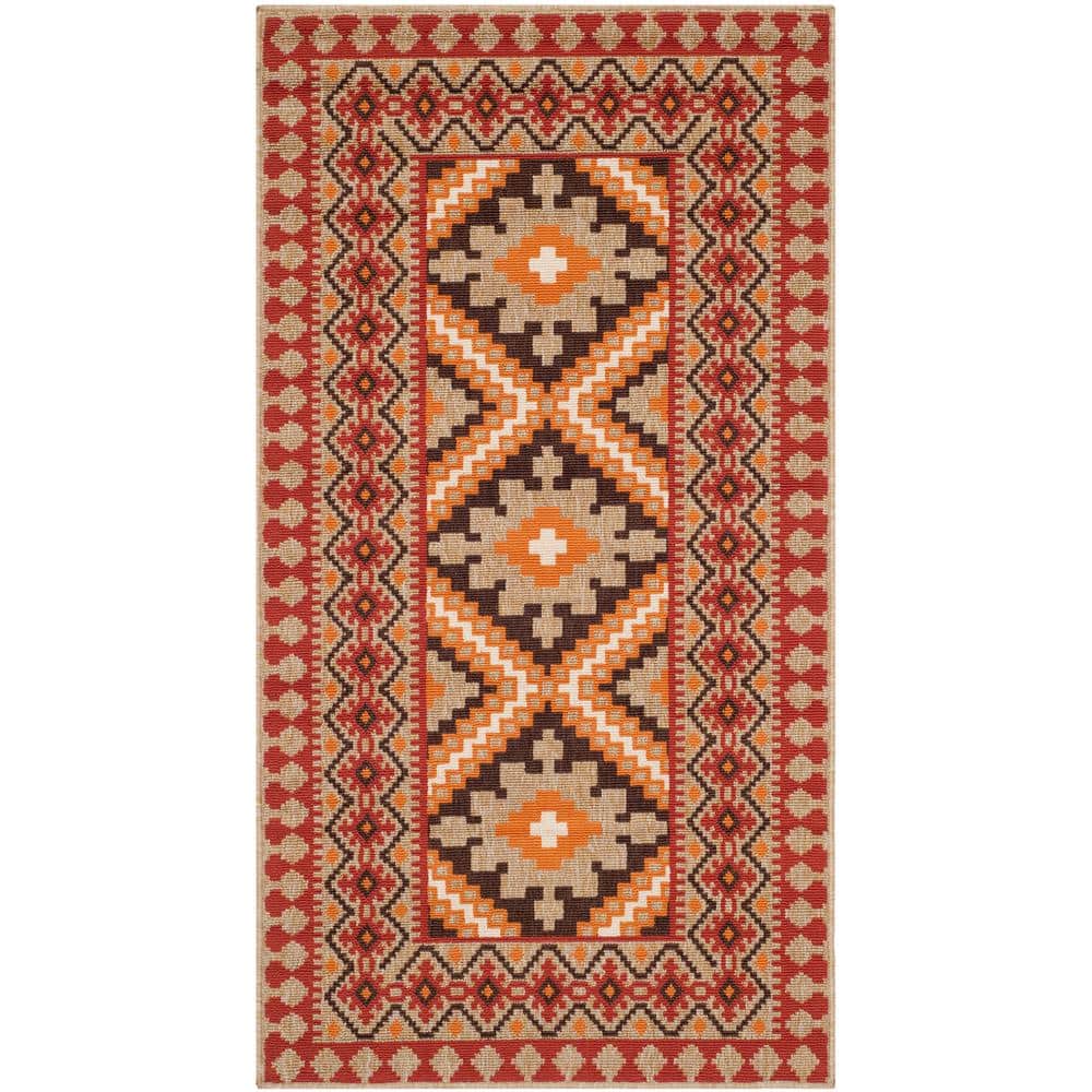 Ratia Red/Natural Synthetic 5' x 7' Easy-Care Indoor/Outdoor Rug
