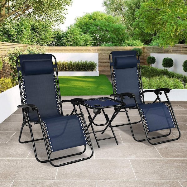 3 pcs folding portable zero gravity reclining lounge chairs table