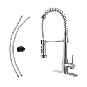Single-Handle Pull-Out Sprayer Kitchen Faucet with Deck Plate in Brushed Nickle