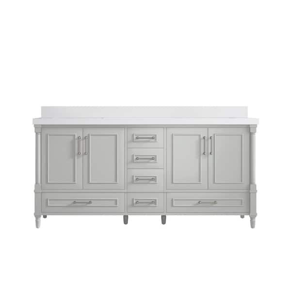 Willow Collections Hudson 72 in. W x 22 in. D x 36 in. H Double Sink Bath Vanity in Coventry Gray with 2 in. White Quartz Top