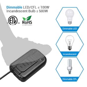 5 ft. Extension Cord Black Dimmer Switch, Foot Dimmer for Dimmable LED/CFL/Incandescent Bulb, Full Range Slide Control