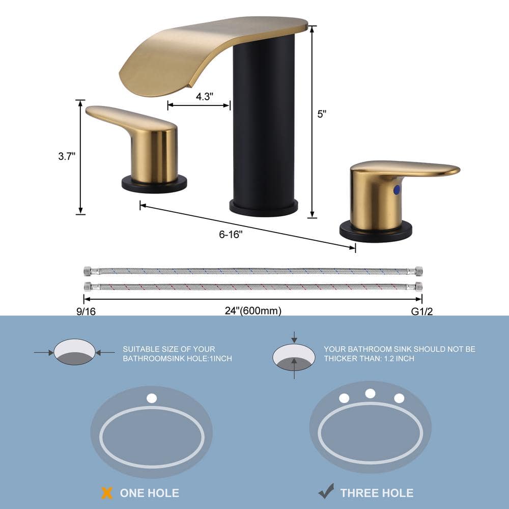 Black and Gold 8-Inch Widespread Double Handle Bathroom Faucet