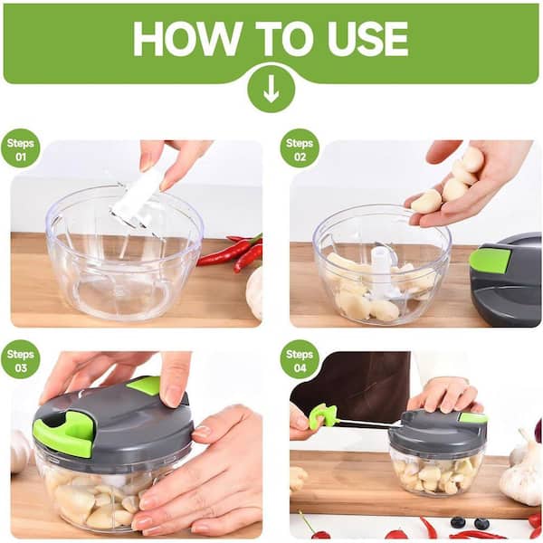 Lynzavix Manual Food Processor Vegetable Chopper Gray-Green Hand