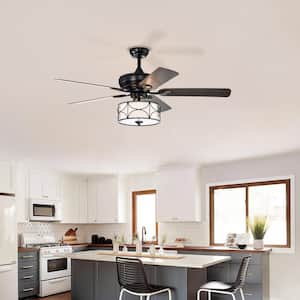 52 in. Indoor Matte Black Modern Ceiling Fan with Dual Finish Reversible Blades, Fandelier for Living Room, Dining Room