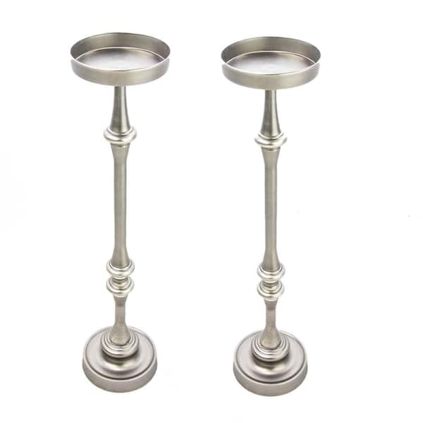 NewRidge Home Goods Dapper 6 in. Round Iron Metal 26 in. H Martini Side/Accent Table with Brushed Silver Finish (Set of 2)