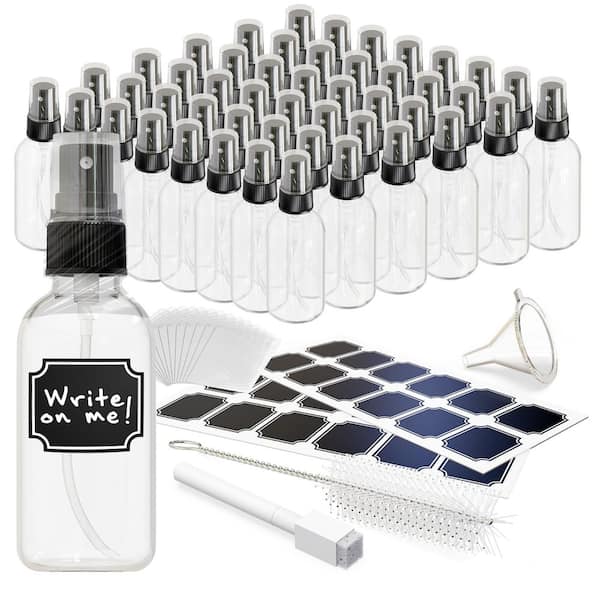 Nevlers 2 oz. Glass Spray Bottles with Funnel, Brush, Marker and Labels-Clear (Pack of 48)