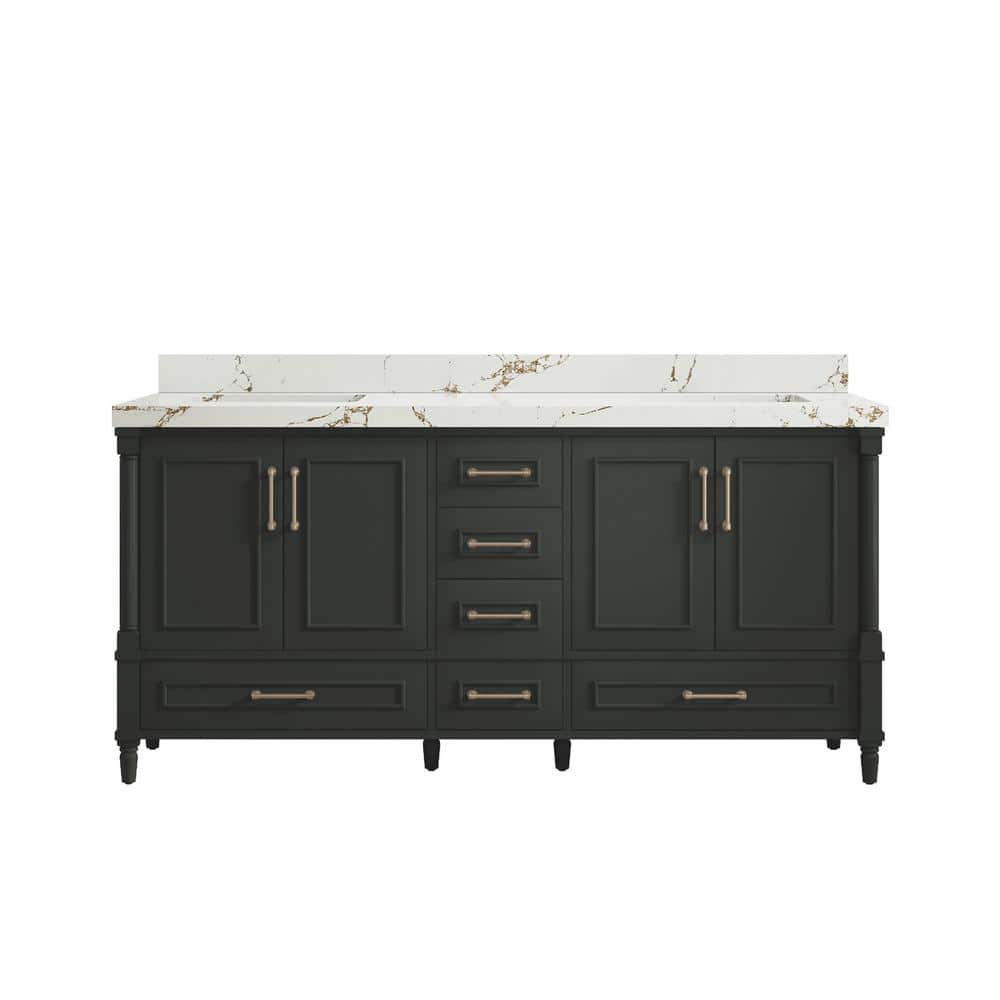 Hudson 72 in. Double Sink Freestanding Black Top Bath Vanity with Viola Brown Quartz Top Unassembled price history on PriceWatchPro