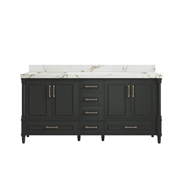 Willow Collections Hudson 72 in. Double Sink Freestanding Black Top Bath Vanity with Viola Brown Quartz Top Unassembled