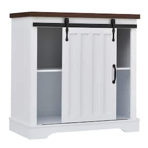 Bathroom Storage Cabinet, Freestanding Accent Cabinet, Sliding Barn Door, Thick Top, Adjustable Shelf in White