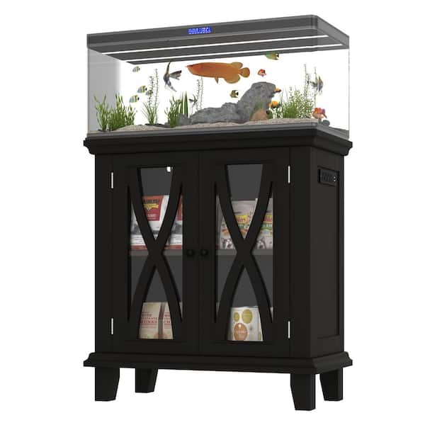 34.25 in. H Black 10-20 Gallon Fish Tank Stand Aquarium Stand with Power Outlets and Adjustable Shelves