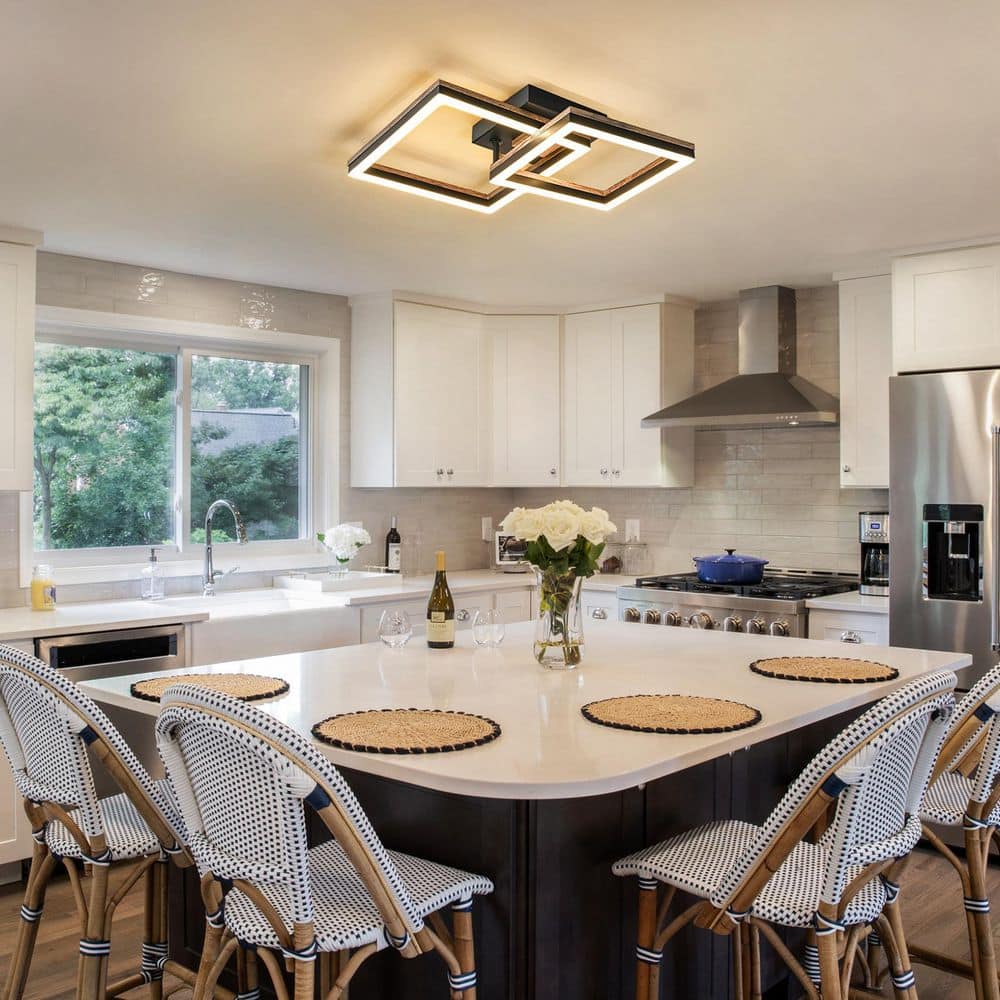 LLHZSY 2-Light Wooden Integrated LED Flush Mount Ceiling