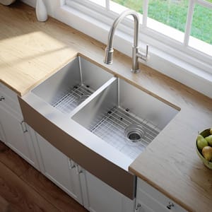 Standart PRO Stainless Steel 32.88 in. Double Bowl Farmhouse/Apron-Front Kitchen Sink
