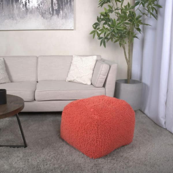Colwyn Coral Microfiber Square Pouf Ottoman