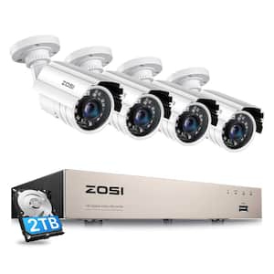 H.265+ 8-Channel 5MP-Lite DVR 2TB Hard Drive Security Camera System with 4 Wired Cameras, 80ft Night Vision