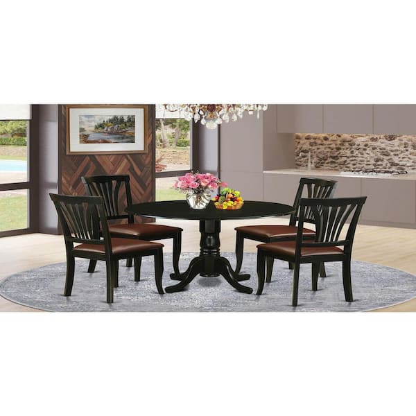 East West Furniture 5-Piece Round Black Finish Solid Wood Top Dining table with 4 Chairs with Lattice Back