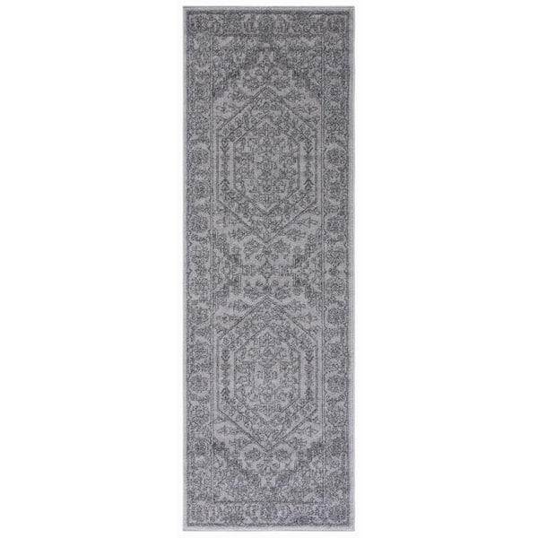 Adirondack 3 ft. x 6 ft. Light Gray/Dark Gray Border Medallion Runner Rug