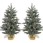 4 ft. Yardville Pine Artificial Christmas Porch Tree with Rustic Burlap Base and LED Lights