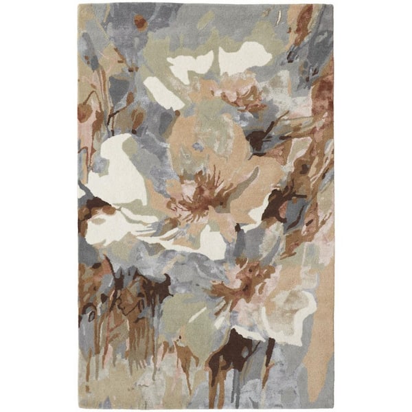HomeRoots Tan and Gray 4 ft. x 6 ft. Floral Area Rug