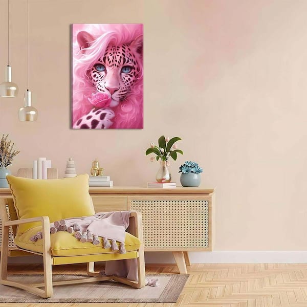 Whimsical Pink Mother Leopard Canvas Wall Art Fashionable