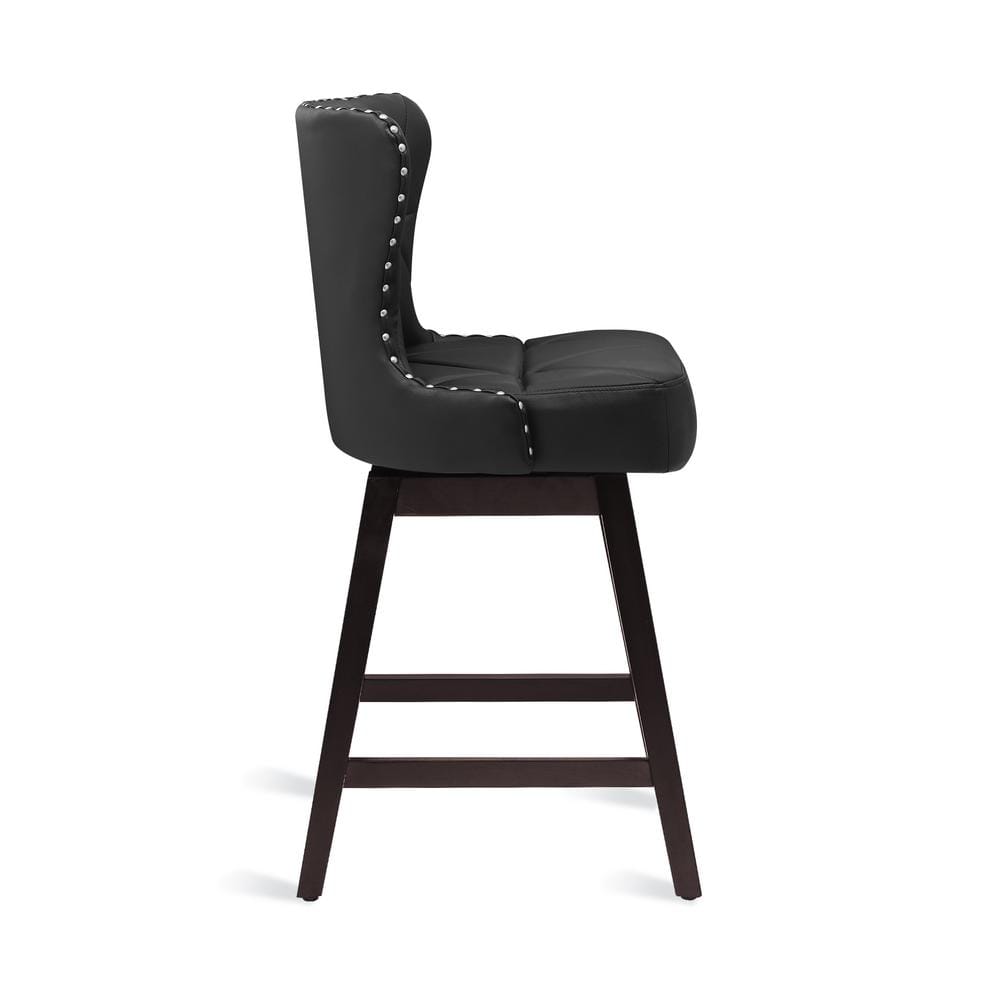 Zola 26" Black Faux Leather Swivel Bar Stools with Wood Frame (Set of 4)