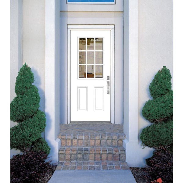 32 in. x 80 in. 9 Lite Left Hand Inswing Painted Steel Prehung Front Exterior Door No Brickmold