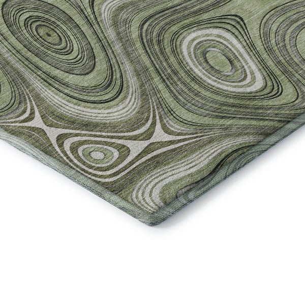 Mayfield Premium Machine Washable Abstract AMF2097 Aloe 3 ft. x 4 ft. Area Rug