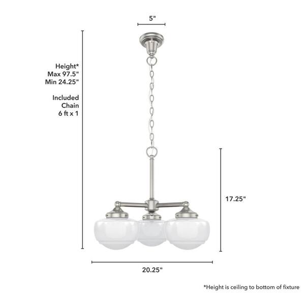 Hunter Saddle Creek 3-Light Brushed Nickel Chandelier with Cased White Glass Shades