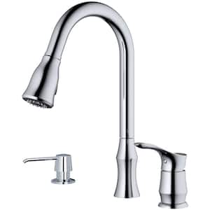 Hillwood Single Handle Pull Down Sprayer Kitchen Faucet with Matching Soap Dispenser in Chrome