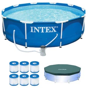 10 ft. x 10 ft. Round 30 in. Deep Metal Frame Pool w/ Pump & Type H Filters (6 Pack) & 10' Round Pool Cover