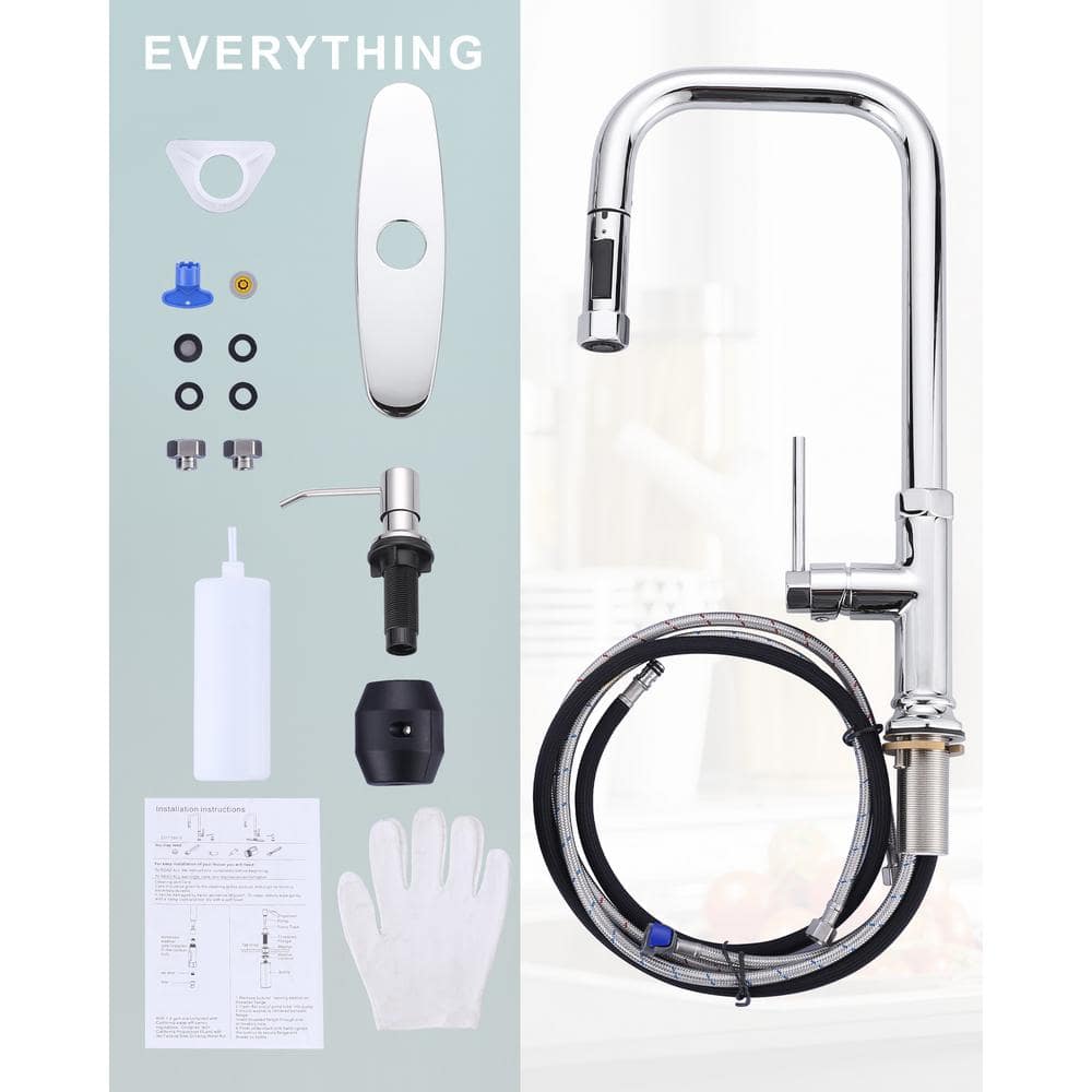 Chrome Single-Handle Pull Down Kitchen Faucet with Soap Dispenser