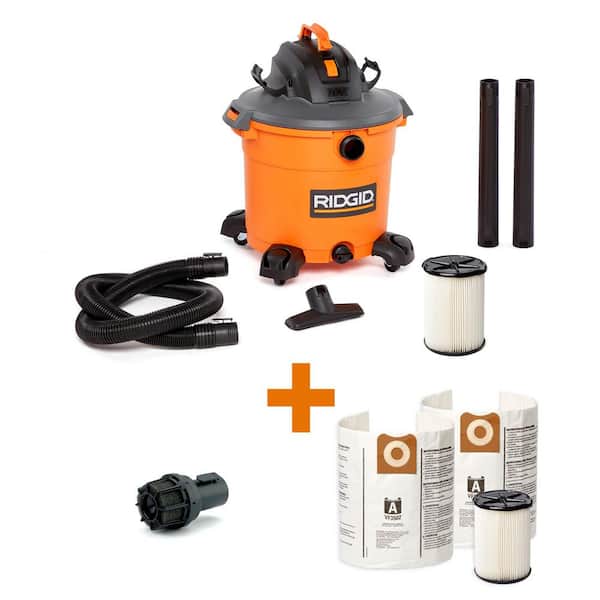 RIDGID 16 Gallon 5.0 Peak HP NXT Wet/Dry Shop Vacuum with Two Filters, 2pk Dust Bags, Hose, Diffuser and Three Accessories