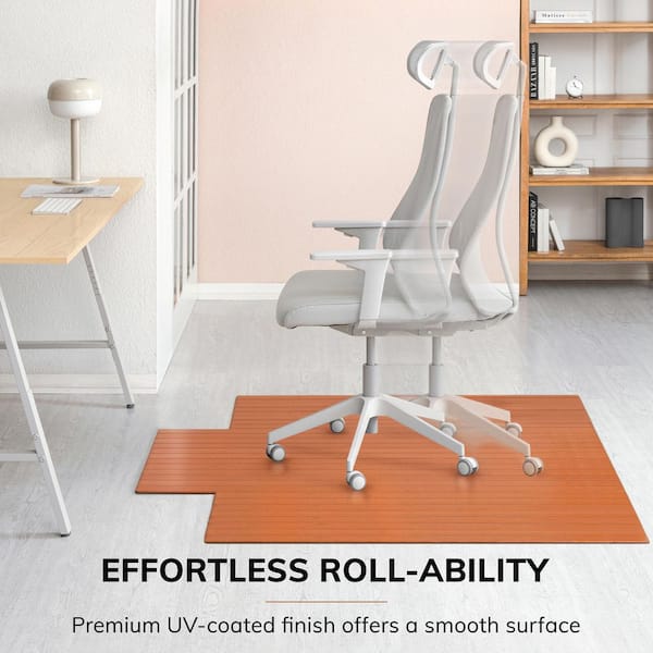 Walnut 55 in. x 57 in. Bamboo Roll-Up Chair Mat with Lip