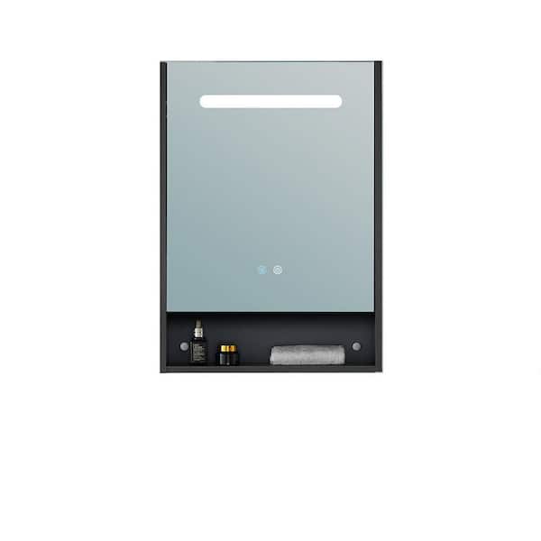 taholi 21 in. W x 5 in. H Rectangular Medium Black Wood Surface Mount Medicine Cabinet with Mirror