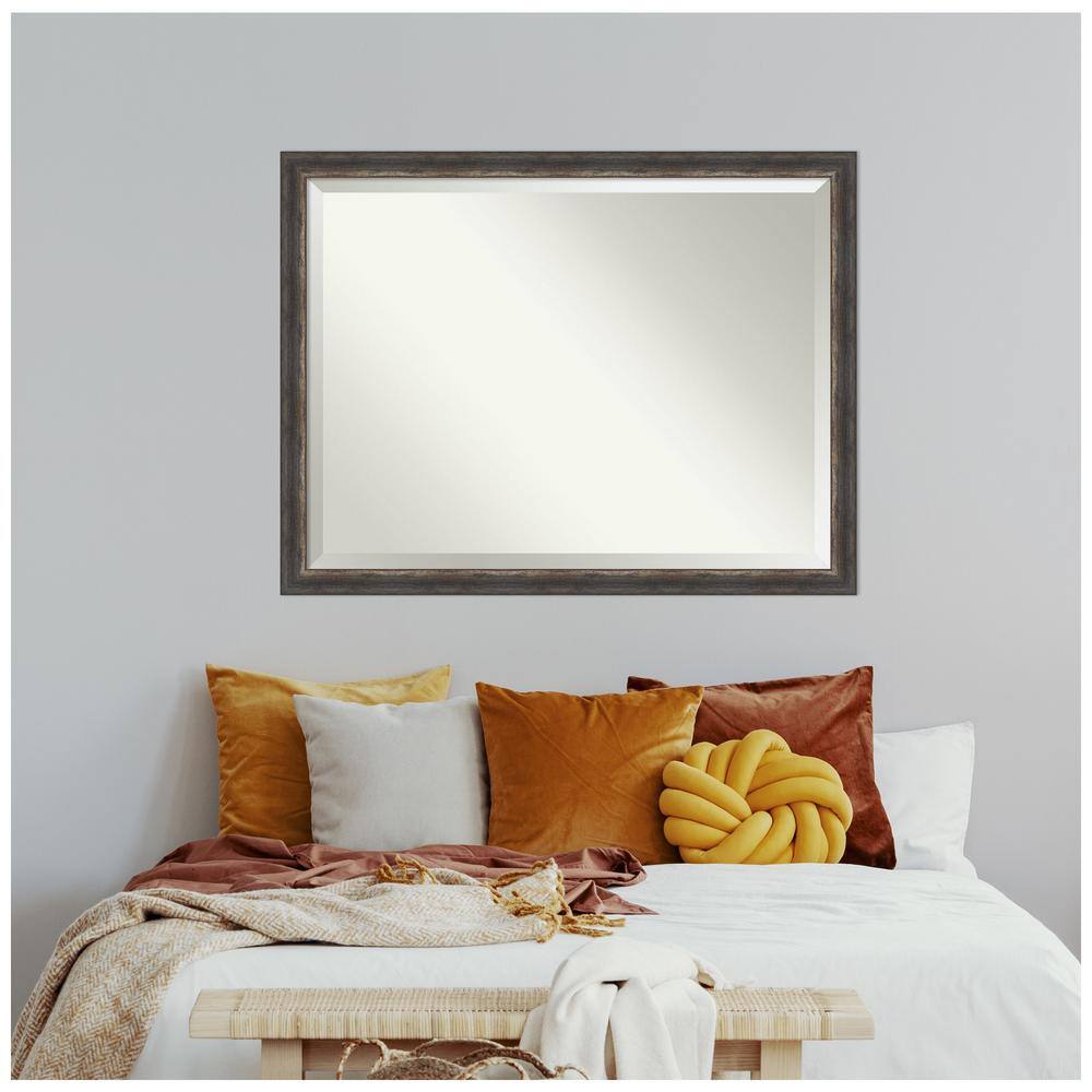 Bronze and Silver Rectangular Wood Framed Wall Mirror