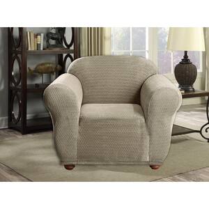 Hayden Water Resistant Taupe Fit Polyester Fit Chair Slip Cover