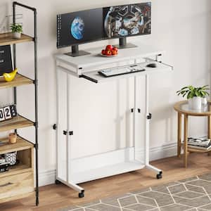 Andrea 31.5 in. White Mobile Drawing Wood Desk Height Adjustable Laptop End Storage Shelf Computer Cart Keyboard Tray