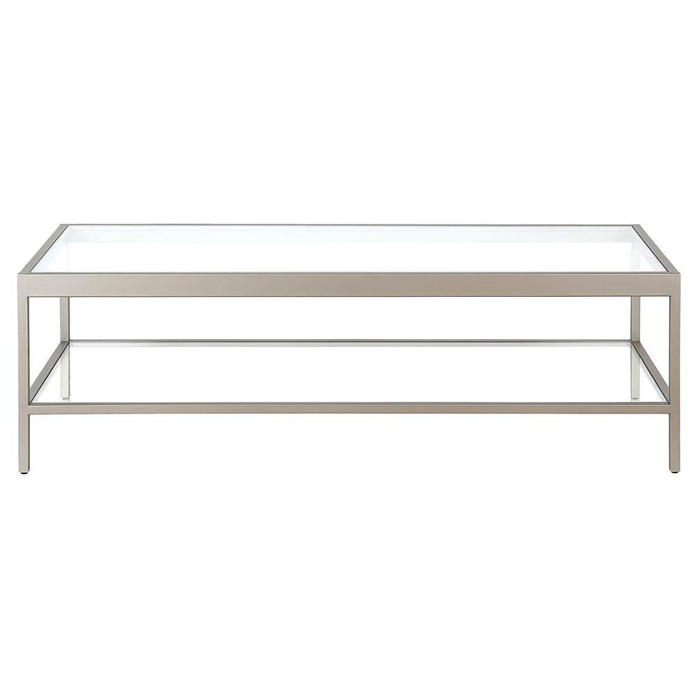 Satin Nickel 54'' Wide Rectangular Metal & Glass Coffee Table