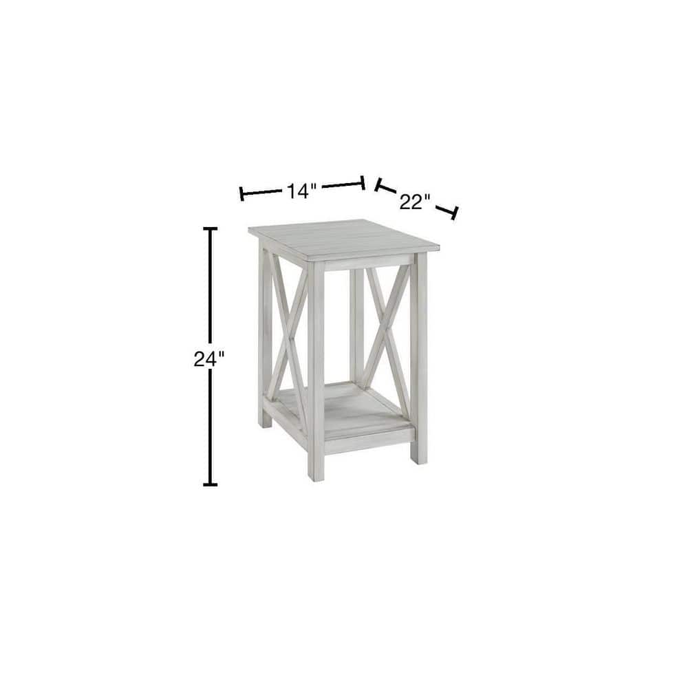 Farmhouse Charm Whitewash Solid Wood Rectangular Side Table