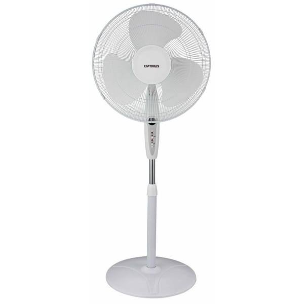 Optimus 16 in. Oscillating Stand Fan in White with Remote Control
