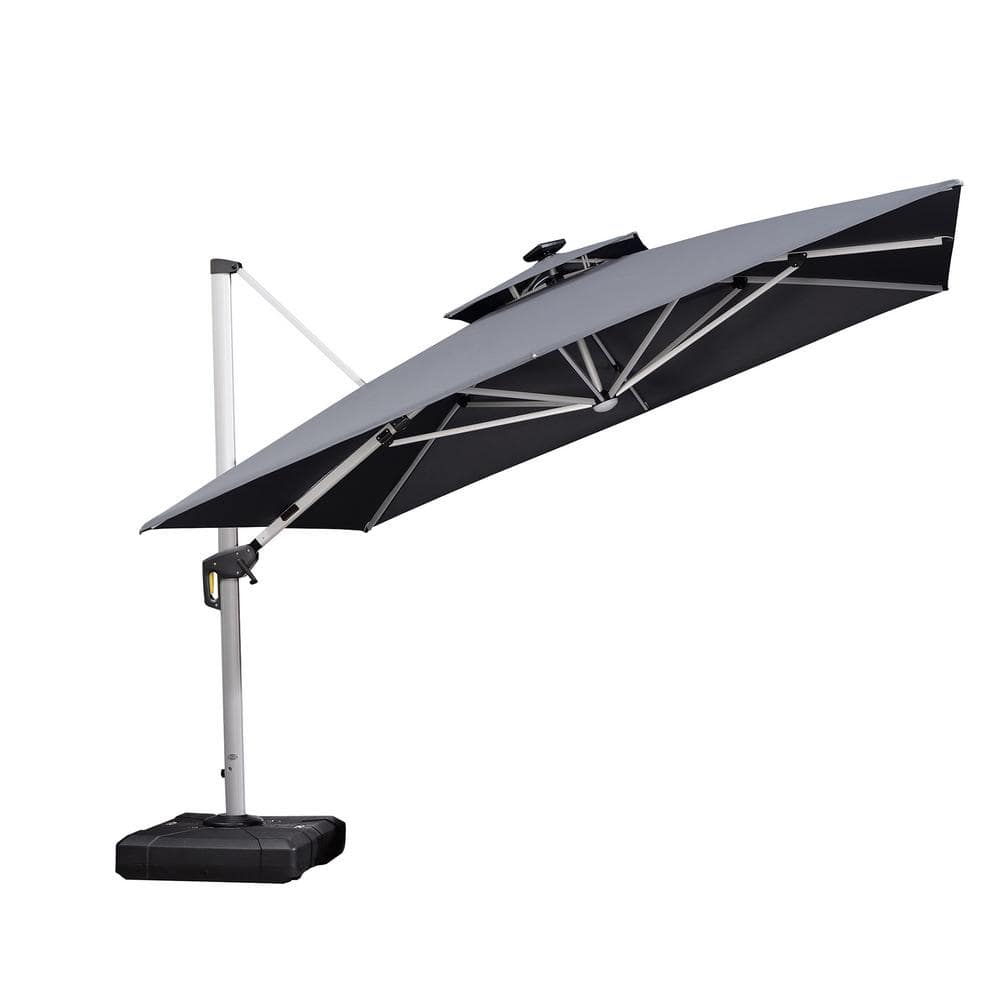 PURPLE LEAF 11 ft. x 11 ft. Solar powered LED Patio Outdoor Rectangle Cantilever Umbrella Heavy
