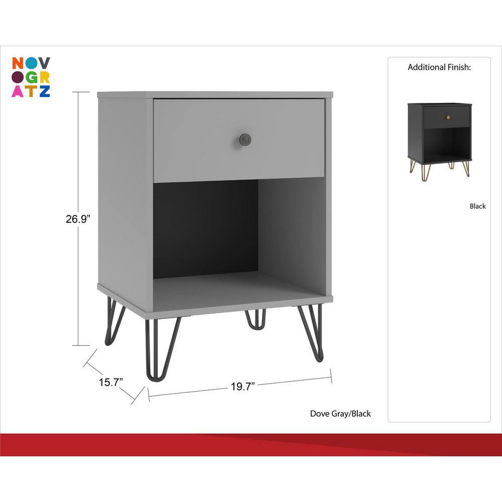 Black and Gold Mid-Century Modern Nightstand with Drawer