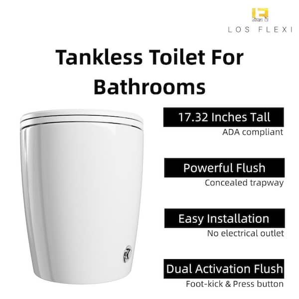 Elongated 1-Piece Toilet Non-Electric, ADA White Tankless Toilet w/ Air Pressure Assisted Flush, 1.0 GPF 12 in. Rough in