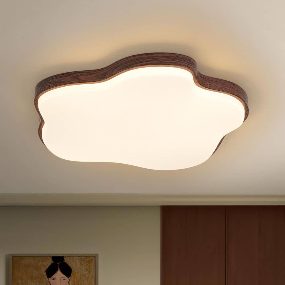 Lumin 18.9 in.W LED Light Drum Gloss Walnut Wood Grain Star-Shaped Flush Mount Ceiling Light for Kid's Room Bedroom price history on PriceWatchPro