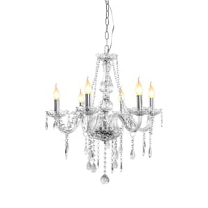 6-light Chrome Modern Candlestick Crystal Chandelier for Dining Room with no bulbs included