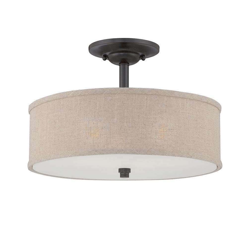 Cocoa Bronze 17" Indoor/Outdoor Drum Ceiling Light with Textured Shade