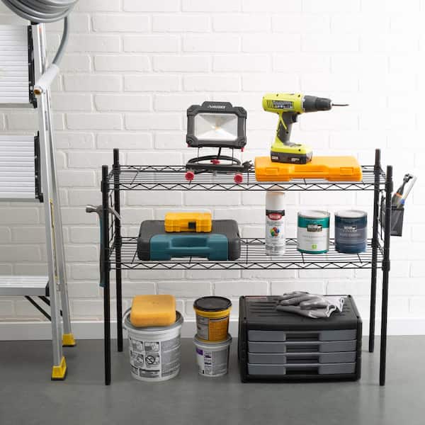 ORGANIZE IT ALL Black 2-Tier Steel Etagere Adjustable Shelves