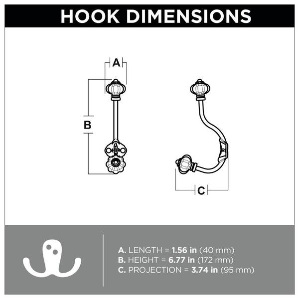 Liberty - 6-3/4 in. Black Coat Hook with Aqua Blue Ceramic Melon Knob Accents