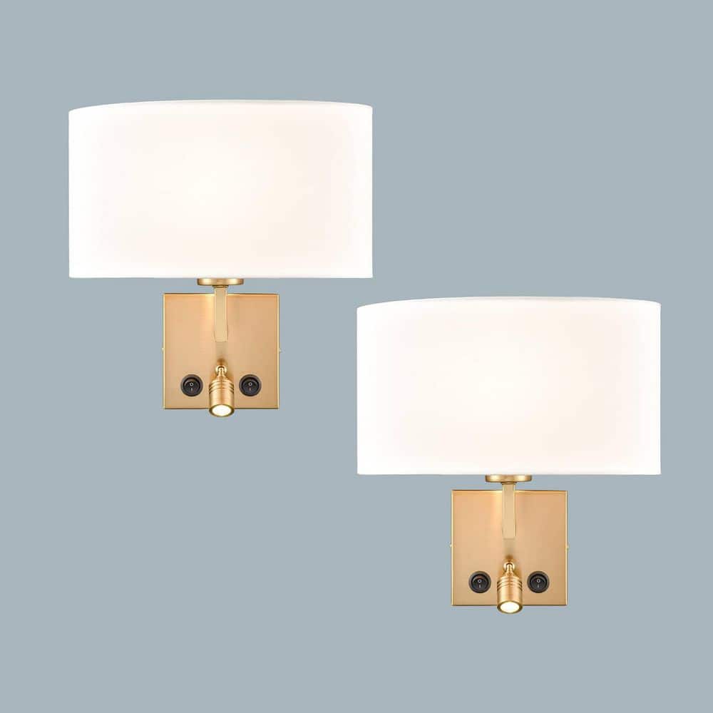 CLAXY 12.6 in. 2 light Gold Modern Wall Sconce with Fabric
